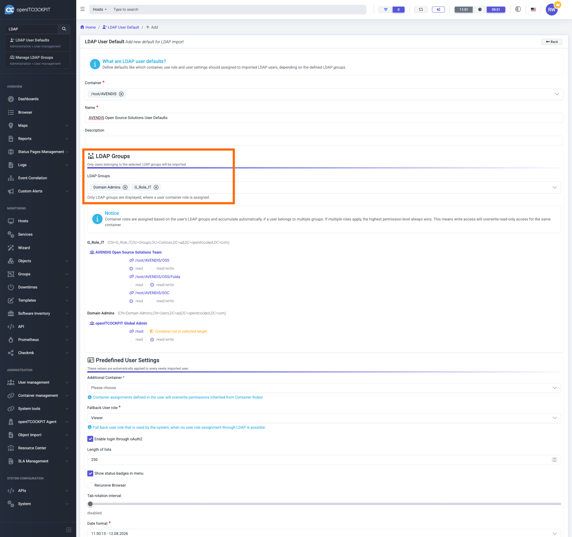 LDAP User Defaults