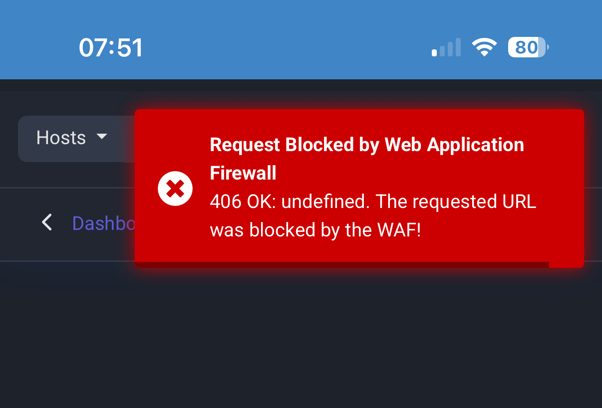 Anfrage wurde durch die WAF blockiert
