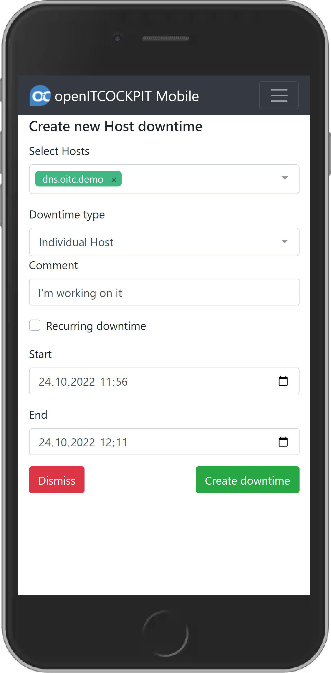 downtimes host add downtime